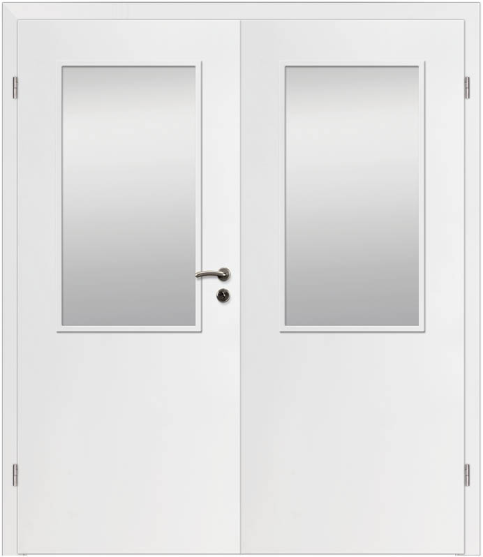 CPL Weiß Glatt 1512, ähnl. RAL 9003 Innentür Inkl. Zarge (Türrahmen) Doppeltüre Inkl. Glaslichte LA2