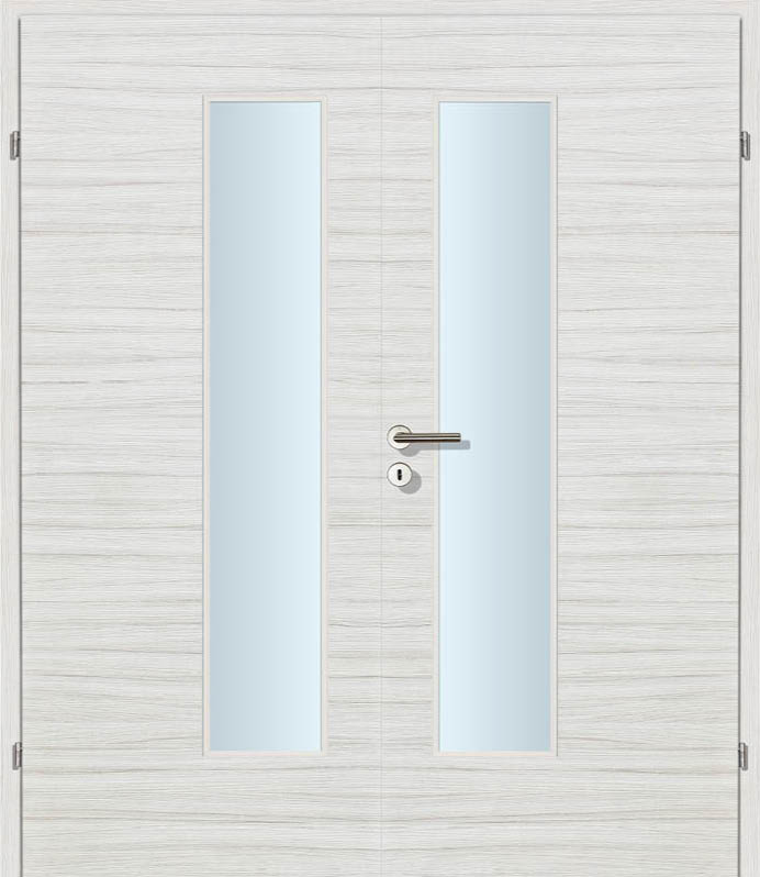 CPL Wildeiche weiss Quer, strukturiert Innentür Inkl. Zarge (Türrahmen) Doppeltüre Inkl. Glaslichte EN Drückerseitig