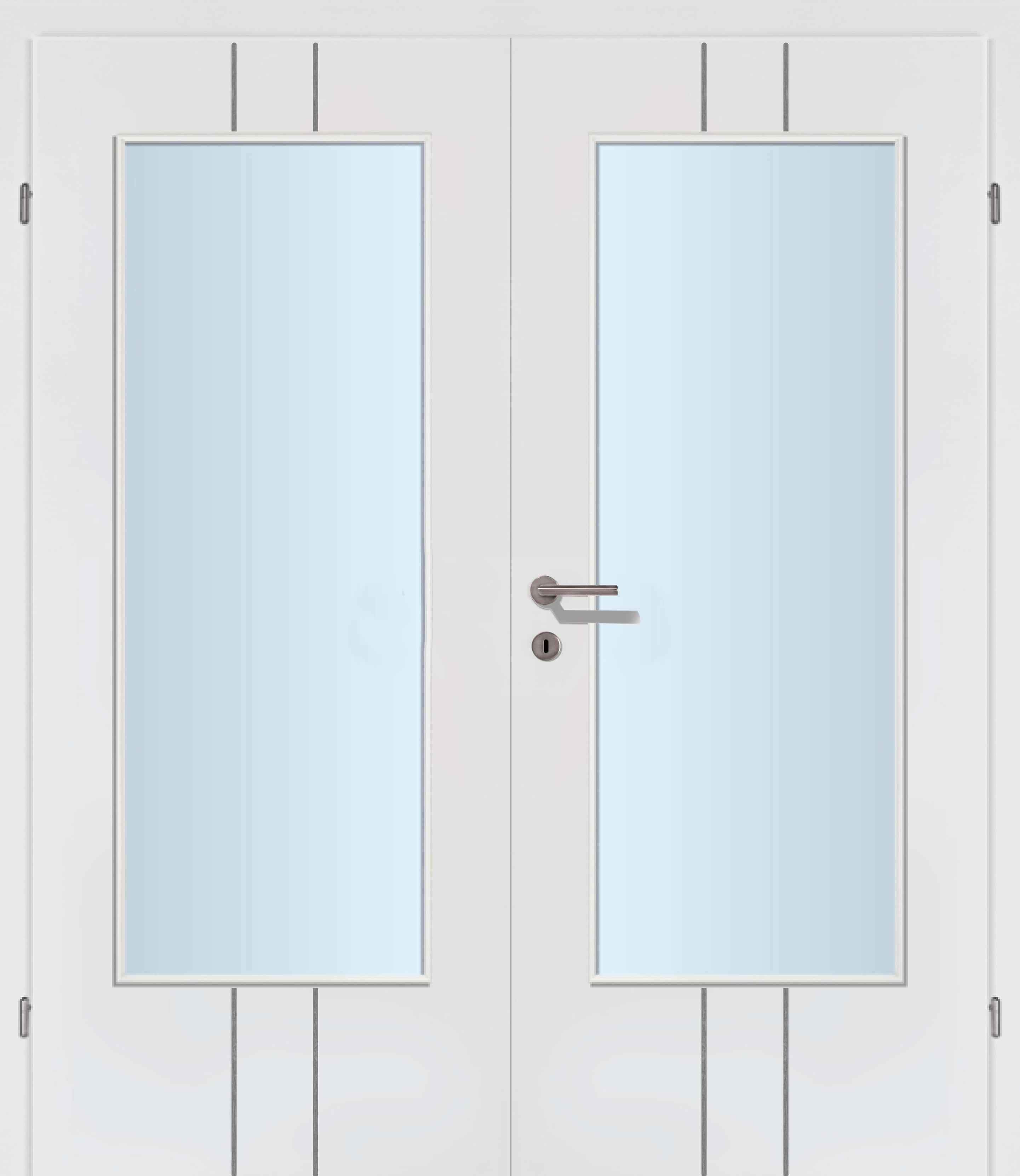 Selektion T23 Alu Effekt Lisenen weiss Innentür Inkl. Zarge (Türrahmen) Doppeltüre Inkl. Glaslichte C