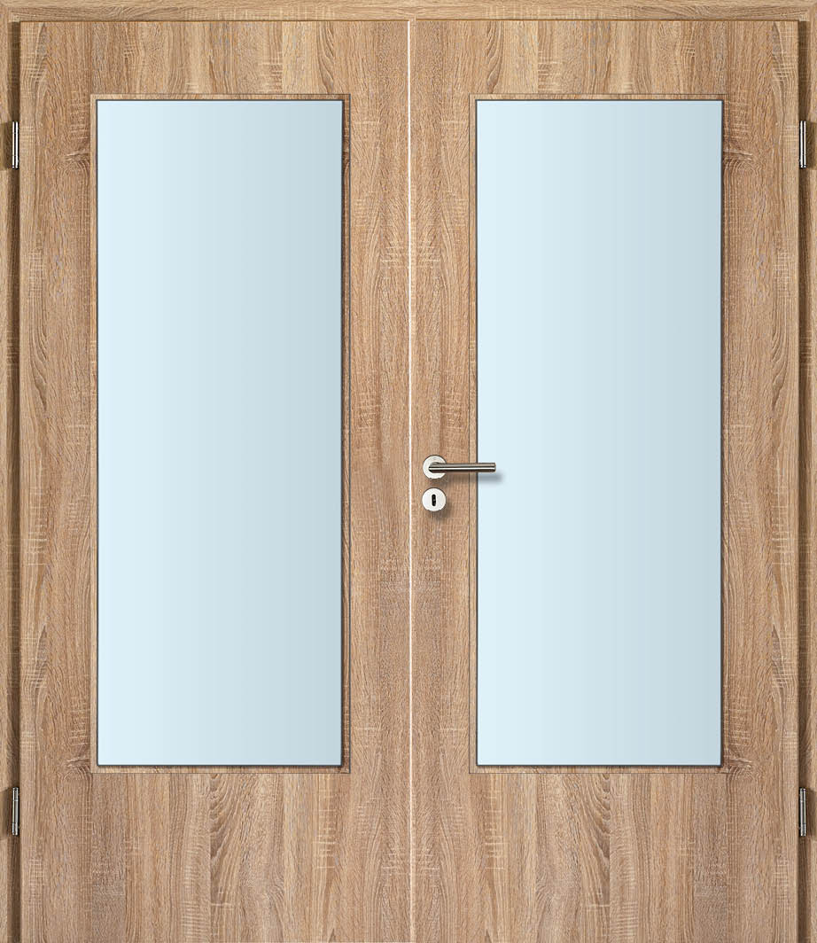 CPL Eiche Sägerau, strukturiert Innentür Inkl. Zarge (Türrahmen) Doppeltüre Inkl. Glaslichte C