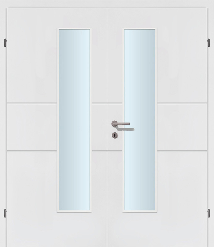 Design Line 02 Quer weiss Innentür Inkl. Zarge (Türrahmen) Doppeltüre Inkl. Glaslichte EN Drückerseitig