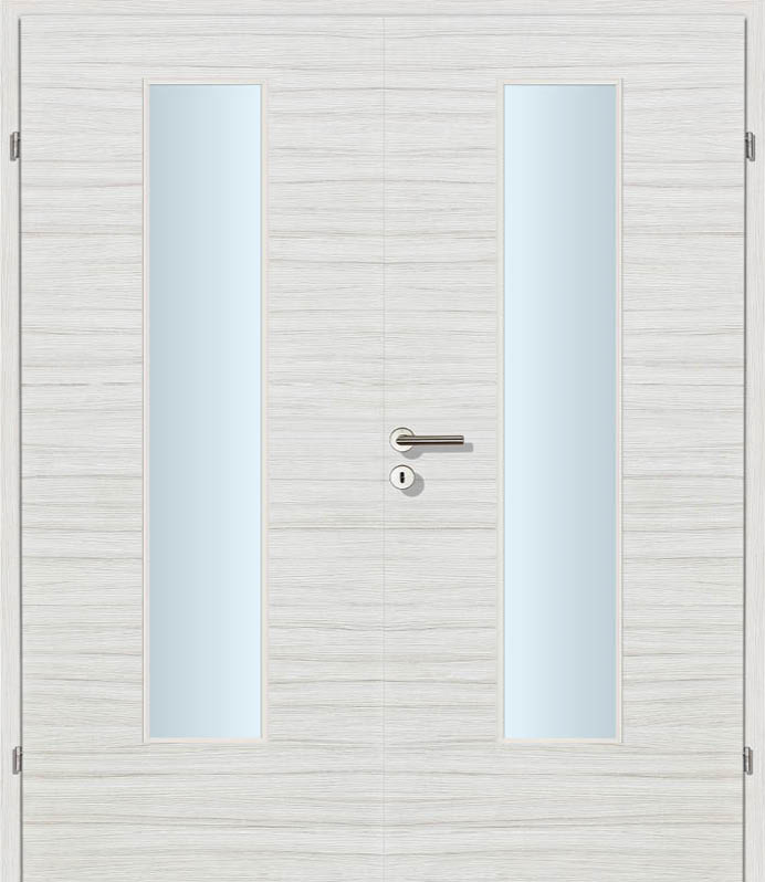 CPL Wildeiche weiss Quer, strukturiert Innentür Inkl. Zarge (Türrahmen) Doppeltüre Inkl. Glaslichte EN Mittig