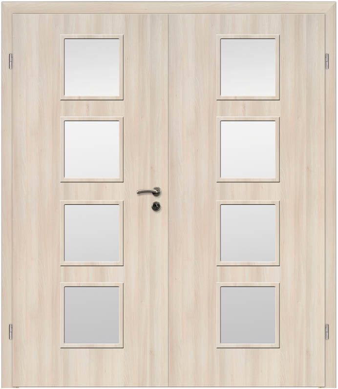 CPL Akazie weiß Längs, strukturiert 1524 Innentür Inkl. Zarge (Türrahmen) Doppeltüre Inkl. Glaslichte LA17
