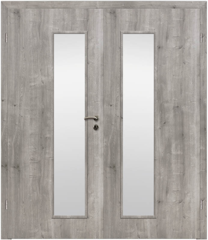 CPL Asteiche Grau Längs, strukturiert 1513 Innentür Inkl. Zarge (Türrahmen) Doppeltüre Inkl. Glaslichte LA34