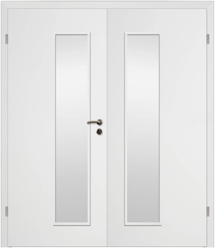 CPL Uni Weiß 1503, ähnl. RAL 9016 Innentür Inkl. Zarge (Türrahmen) Doppeltüre Inkl. Glaslichte LA34