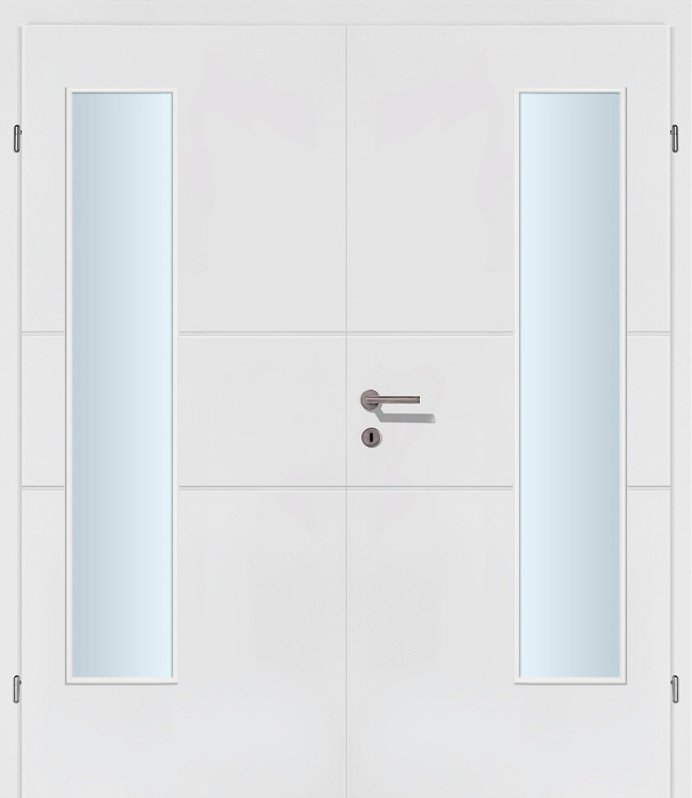 Design Line 02 Quer weiss Innentür Inkl. Zarge (Türrahmen) Doppeltüre Inkl. Glaslichte EN Bandseitig