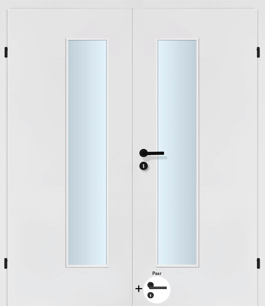Selektion weiss Innentür Inkl. Zarge (Türrahmen) Doppeltüre Inkl. Glaslichte EN Drückerseitig Black Line