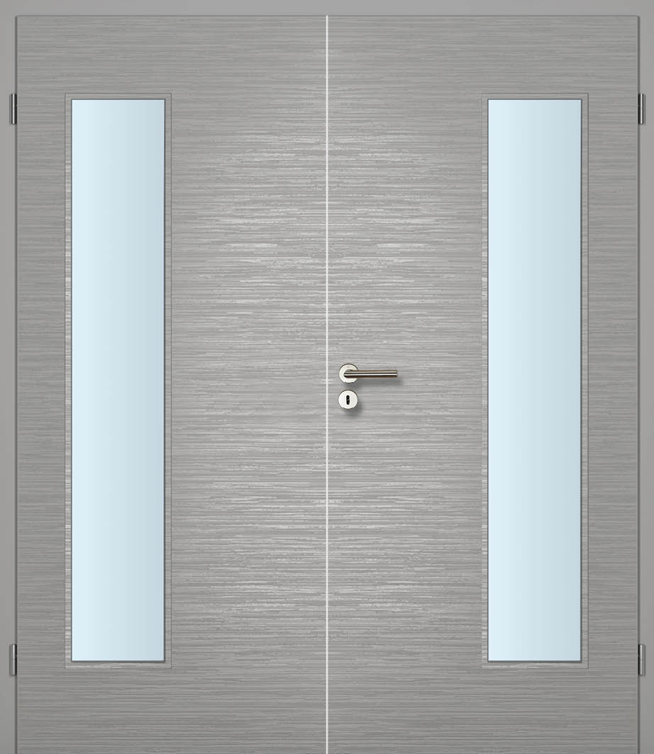 CPL Staubgrau gestreift Quer, strukturiert Innentür Inkl. Zarge (Türrahmen) Doppeltüre Inkl. Glaslichte EN Bandseitig