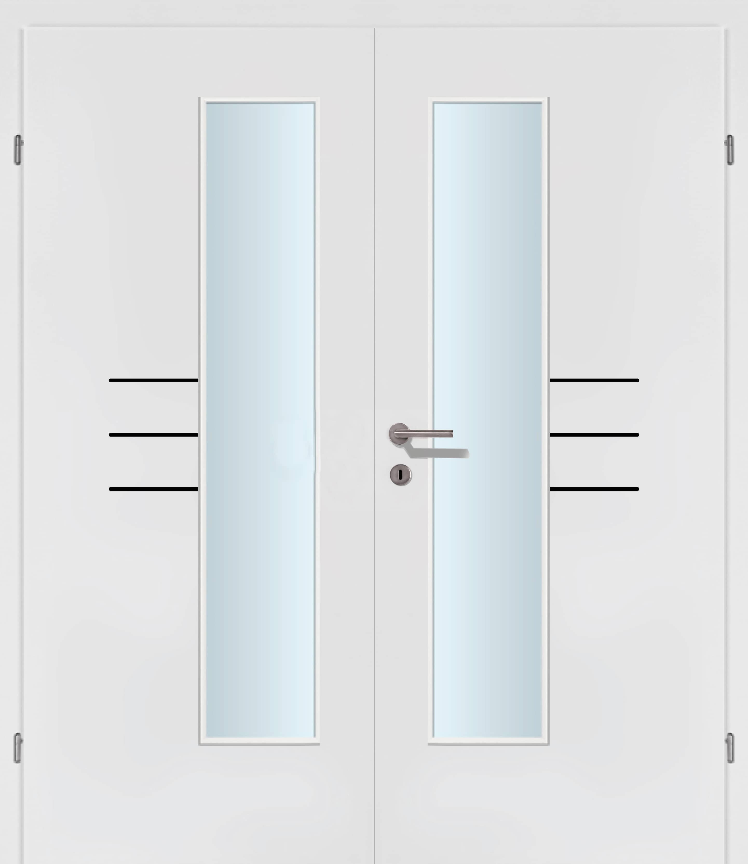 Selektion T50 Black Lisenen weiss Innentür Inkl. Zarge (Türrahmen) Doppeltüre Inkl. Glaslichte EN Drückerseitig