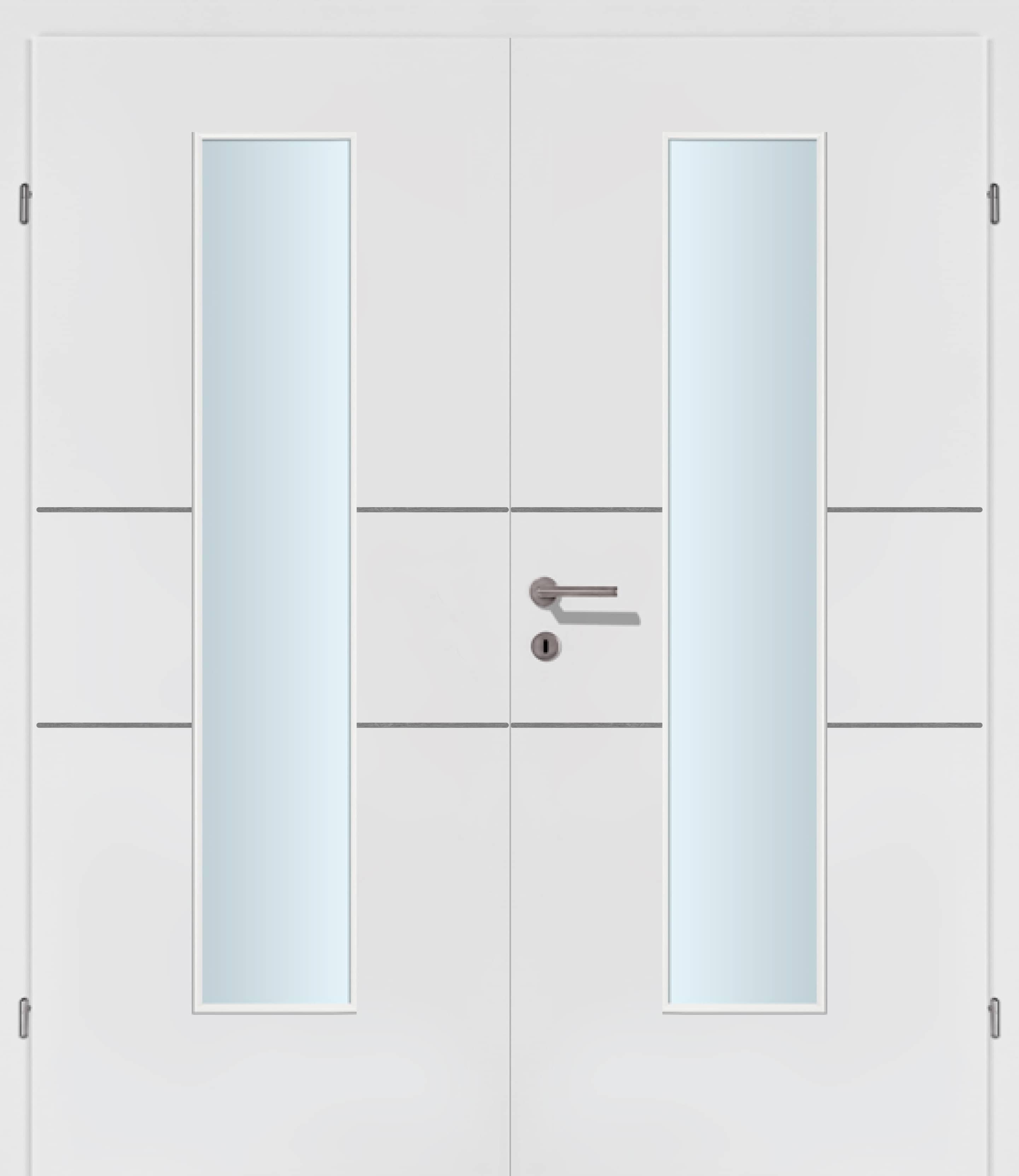 Selektion T41 Alu Effekt Lisenen weiss Innentür Inkl. Zarge (Türrahmen) Doppeltüre Inkl. Glaslichte EN Mittig