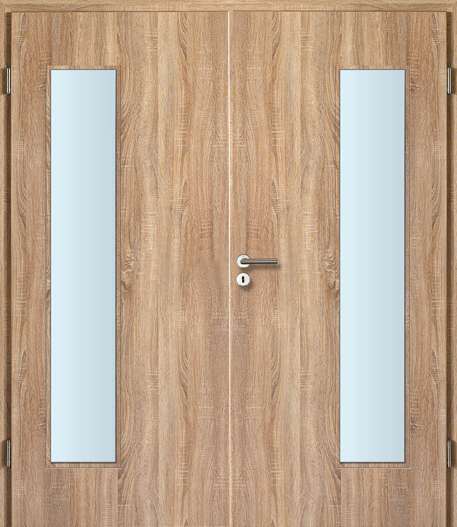 CPL Eiche Sägerau, strukturiert Innentür Inkl. Zarge (Türrahmen) Doppeltüre Inkl. Glaslichte EN Bandseitig