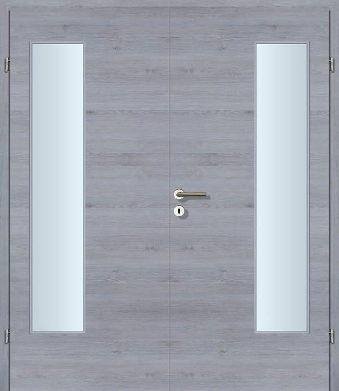 CPL Silver Grey Quer, strukturiert Innentür Inkl. Zarge (Türrahmen) Doppeltüre Inkl. Glaslichte EN Bandseitig