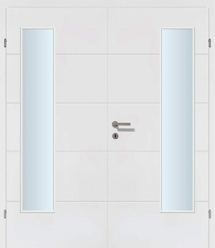Design Line 04 weiss Innentür Inkl. Zarge (Türrahmen) Doppeltüre Inkl. Glaslichte EN Bandseitig