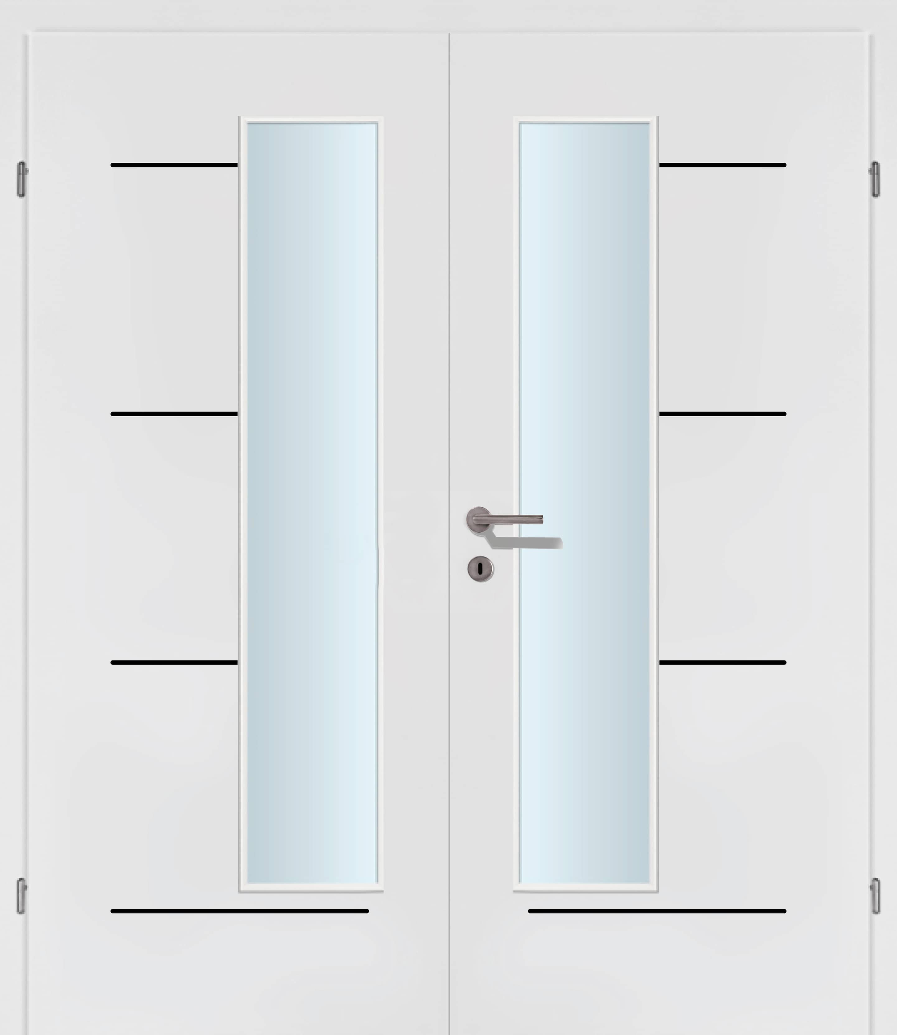 Selektion T49 Black Lisenen weiss Innentür Inkl. Zarge (Türrahmen) Doppeltüre Inkl. Glaslichte EN Drückerseitig