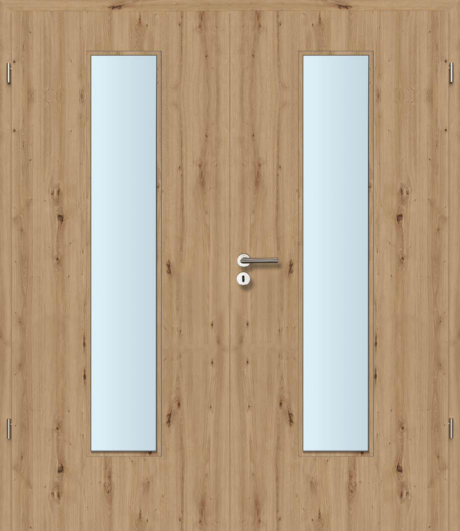 CPL Eiche Country Längs, strukturiert Innentür Inkl. Zarge (Türrahmen) Doppeltüre Inkl. Glaslichte EN Mittig