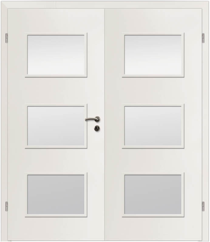 CPL Weiß Glatt 1562, ähnl. RAL 9016 Innentür Inkl. Zarge (Türrahmen) Doppeltüre Inkl. Glaslichte LA16