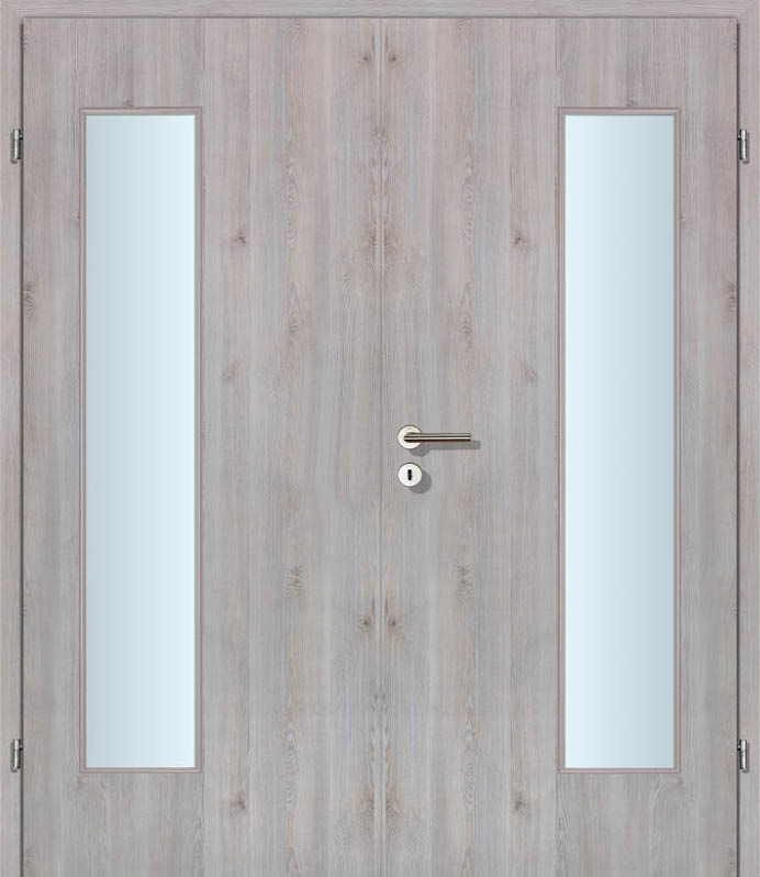 CPL White Grey Längs, strukturiert Innentür Inkl. Zarge (Türrahmen) Doppeltüre Inkl. Glaslichte EN Bandseitig