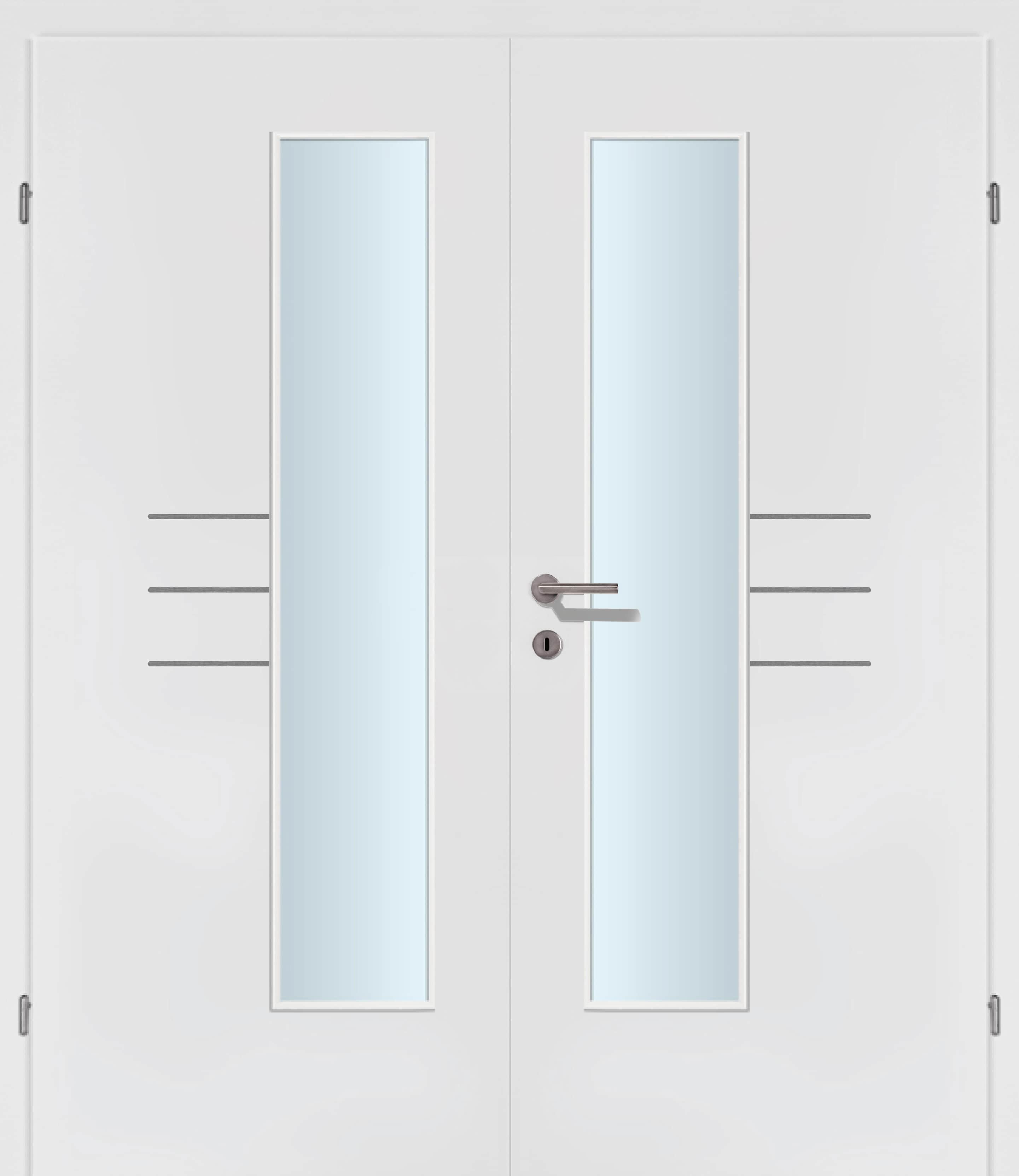 Selektion T50 Alu Effekt Lisenen weiss Innentür Inkl. Zarge (Türrahmen) Doppeltüre Inkl. Glaslichte EN Drückerseitig