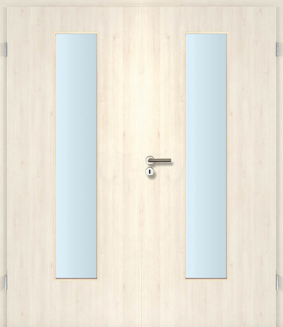 CPL Sandgrey Längs, strukturiert Innentür Inkl. Zarge (Türrahmen) Doppeltüre Inkl. Glaslichte EN Mittig