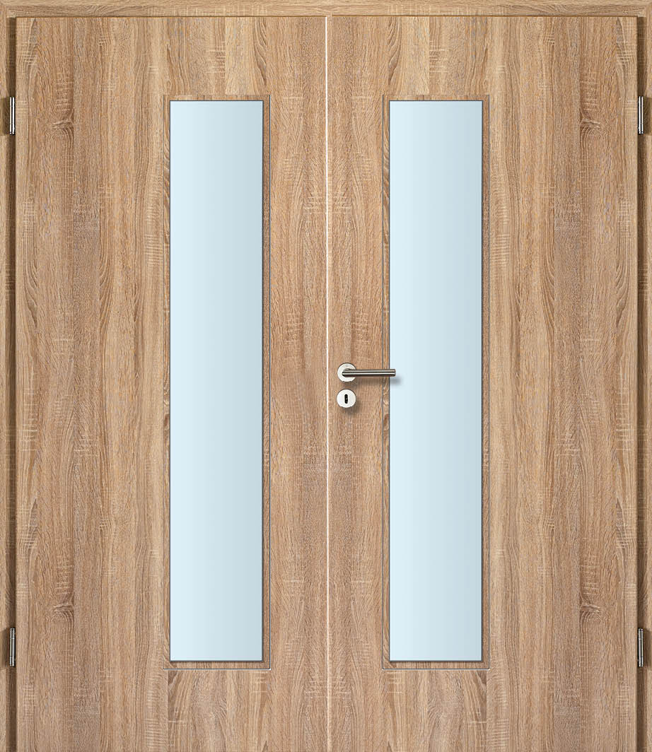 CPL Eiche Sägerau, strukturiert Innentür Inkl. Zarge (Türrahmen) Doppeltüre Inkl. Glaslichte EN Drückerseitig
