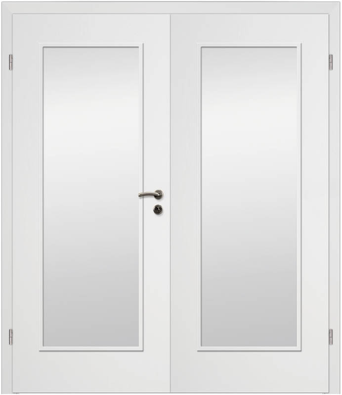 CPL Uni Weiß 1503, ähnl. RAL 9016 Innentür Inkl. Zarge (Türrahmen) Doppeltüre Inkl. Glaslichte LA19