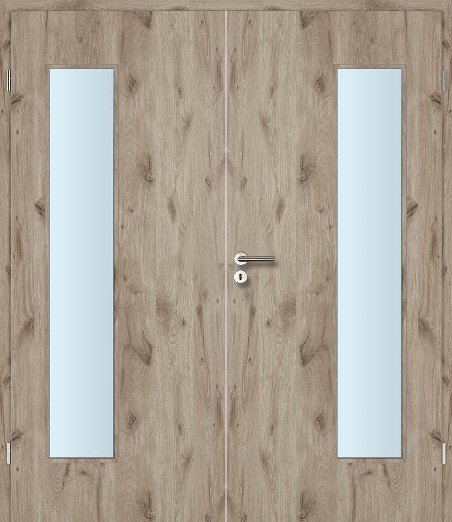 CPL Eiche Alesund Längs, strukturiert Innentür Inkl. Zarge (Türrahmen) Doppeltüre Inkl. Glaslichte EN Bandseitig