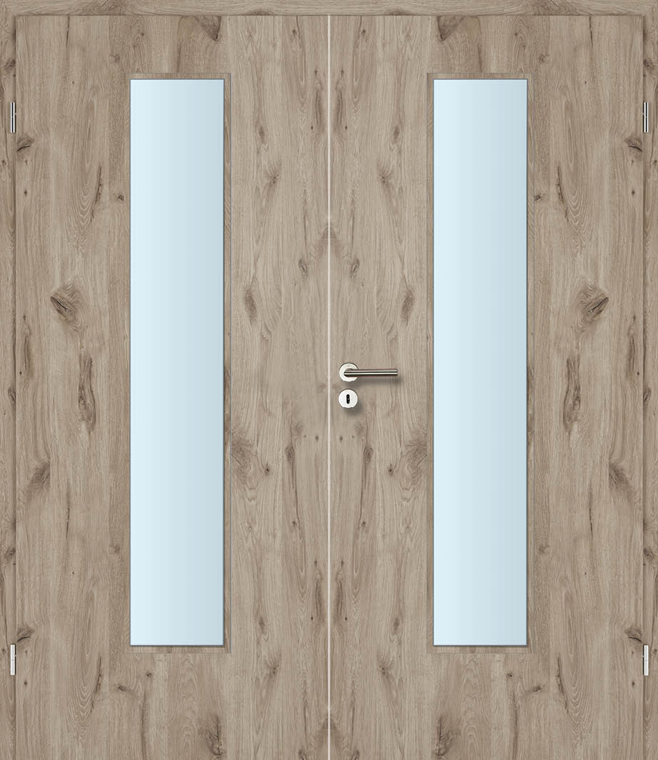 CPL Eiche Alesund Längs, strukturiert Innentür Inkl. Zarge (Türrahmen) Doppeltüre Inkl. Glaslichte EN Mittig