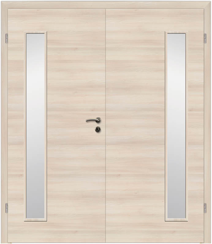 CPL Akazie weiß Quer, strukturiert 1525 Innentür Inkl. Zarge (Türrahmen) Doppeltüre Inkl. Glaslichte LA5