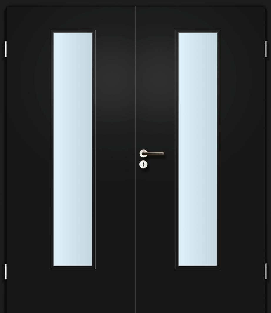 CPL Supermatt Schwarz Innentür Inkl. Zarge (Türrahmen) Doppeltüre Inkl. Glaslichte EN Mittig