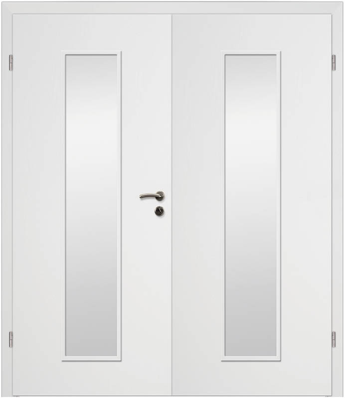 CPL Uni Weiß 1503, ähnl. RAL 9016 Innentür Inkl. Zarge (Türrahmen) Doppeltüre Inkl. Glaslichte LA32