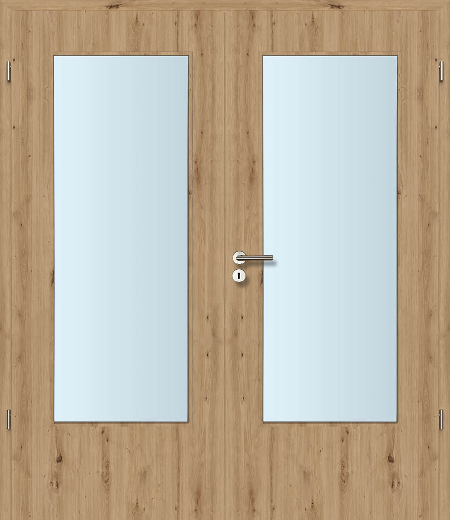 CPL Eiche Country Längs, strukturiert Innentür Inkl. Zarge (Türrahmen) Doppeltüre Inkl. Glaslichte C
